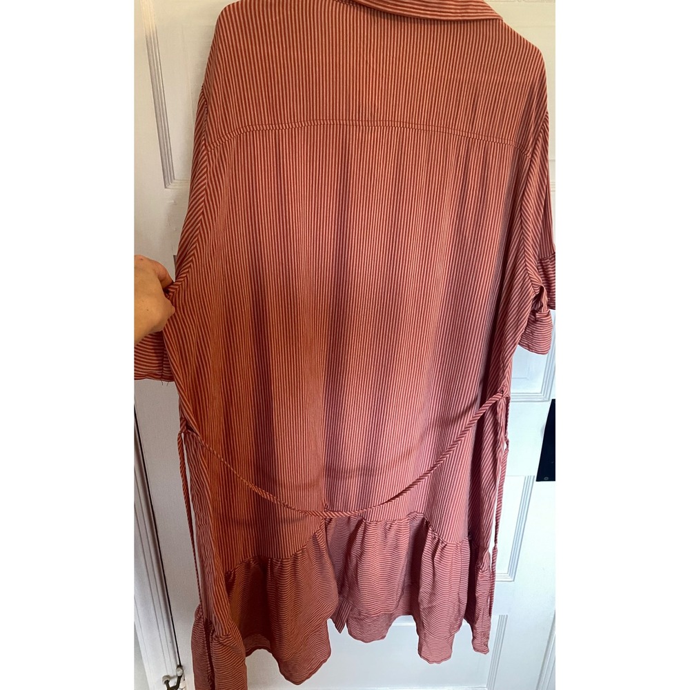 Gilli Calla Shirt Dress 2X Dark Pink Striped Ruffle Sleeve Button Front New - Picture 9 of 14